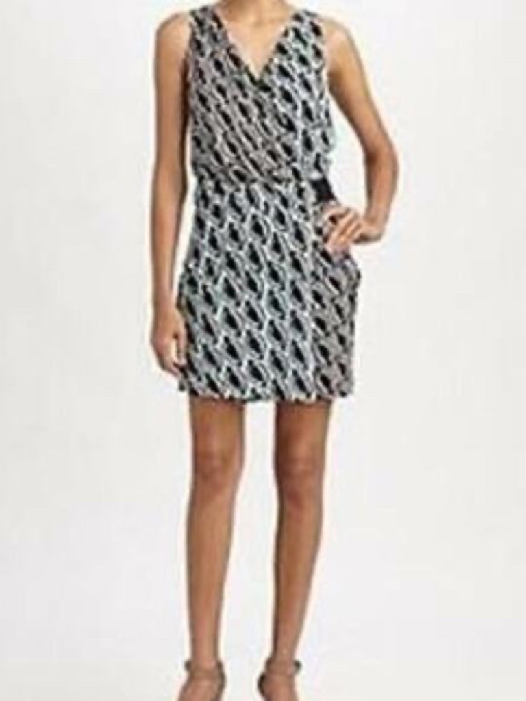 Diane Von Furstenberg Moriko Petal Weave Blue Silk Jersey Dress - Size 8